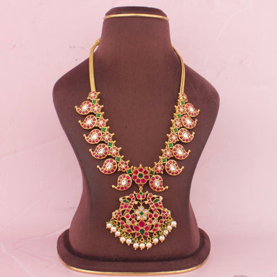 Traditional Jadau Kundan Mango Design Necklace With White Pearls