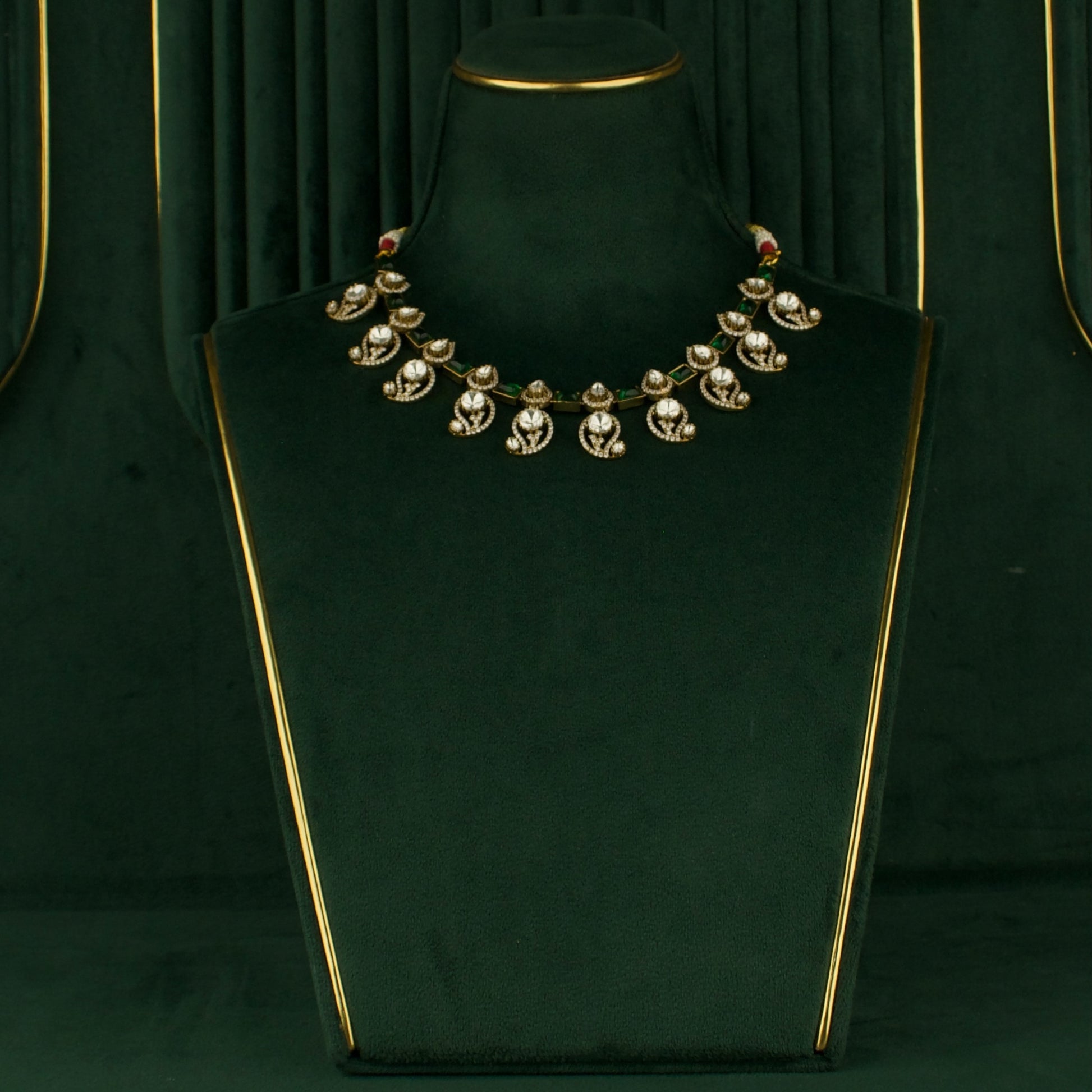 Dazzling Sleek Mango design Polki Victorian Necklace with Matching Earrings
