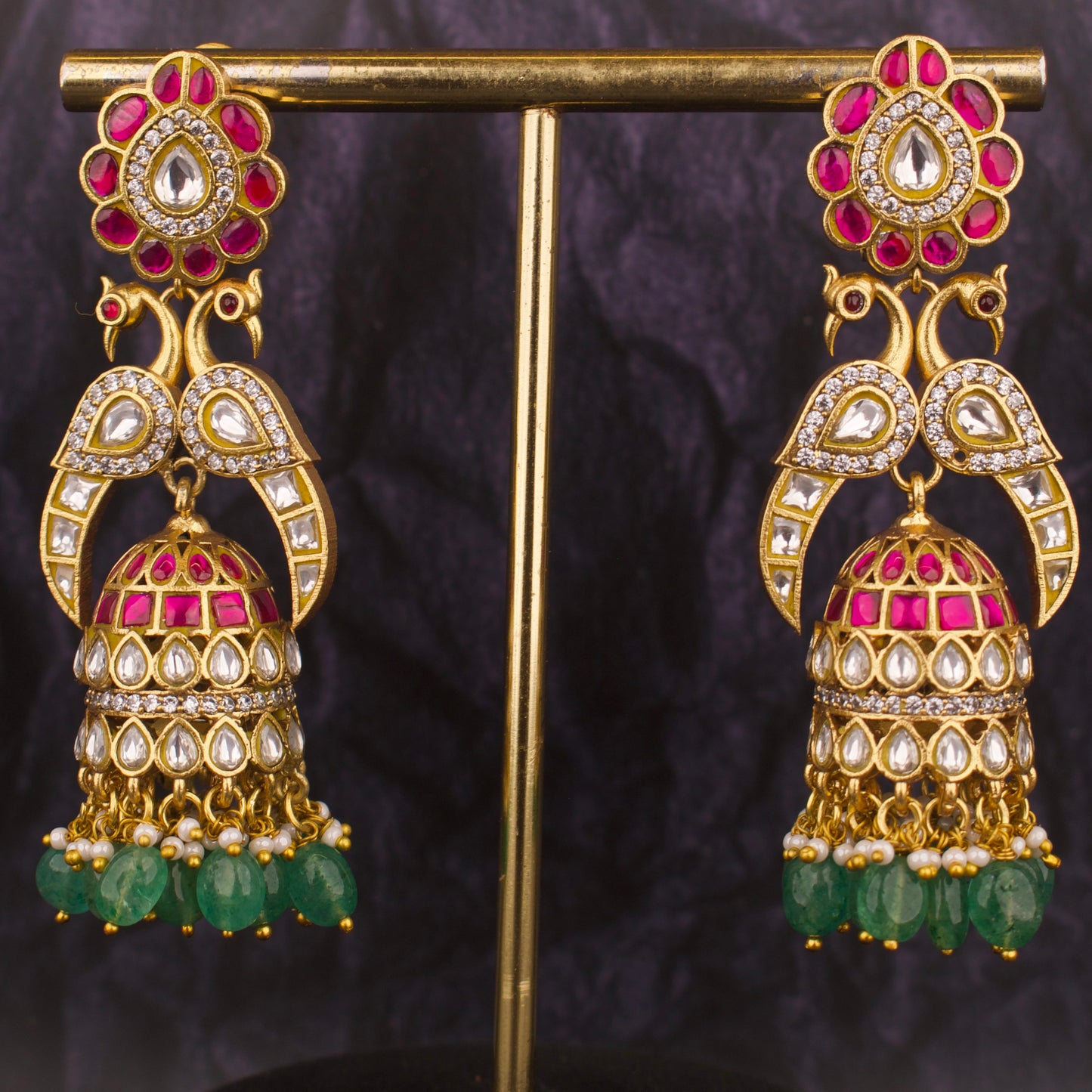 Unique Jadau Kundan x Polki Jhumki Earrings - DULHAN JEWELS