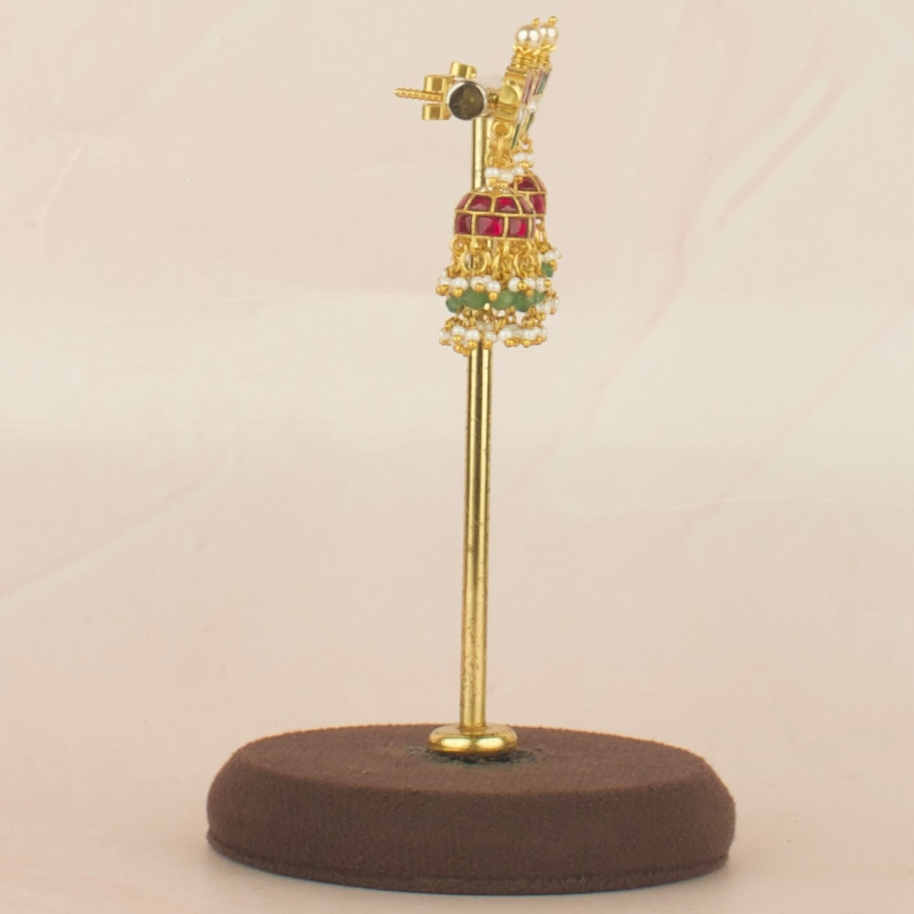 Lotus Design Studded Jadau Kundan Jhumki with Beads Hanging