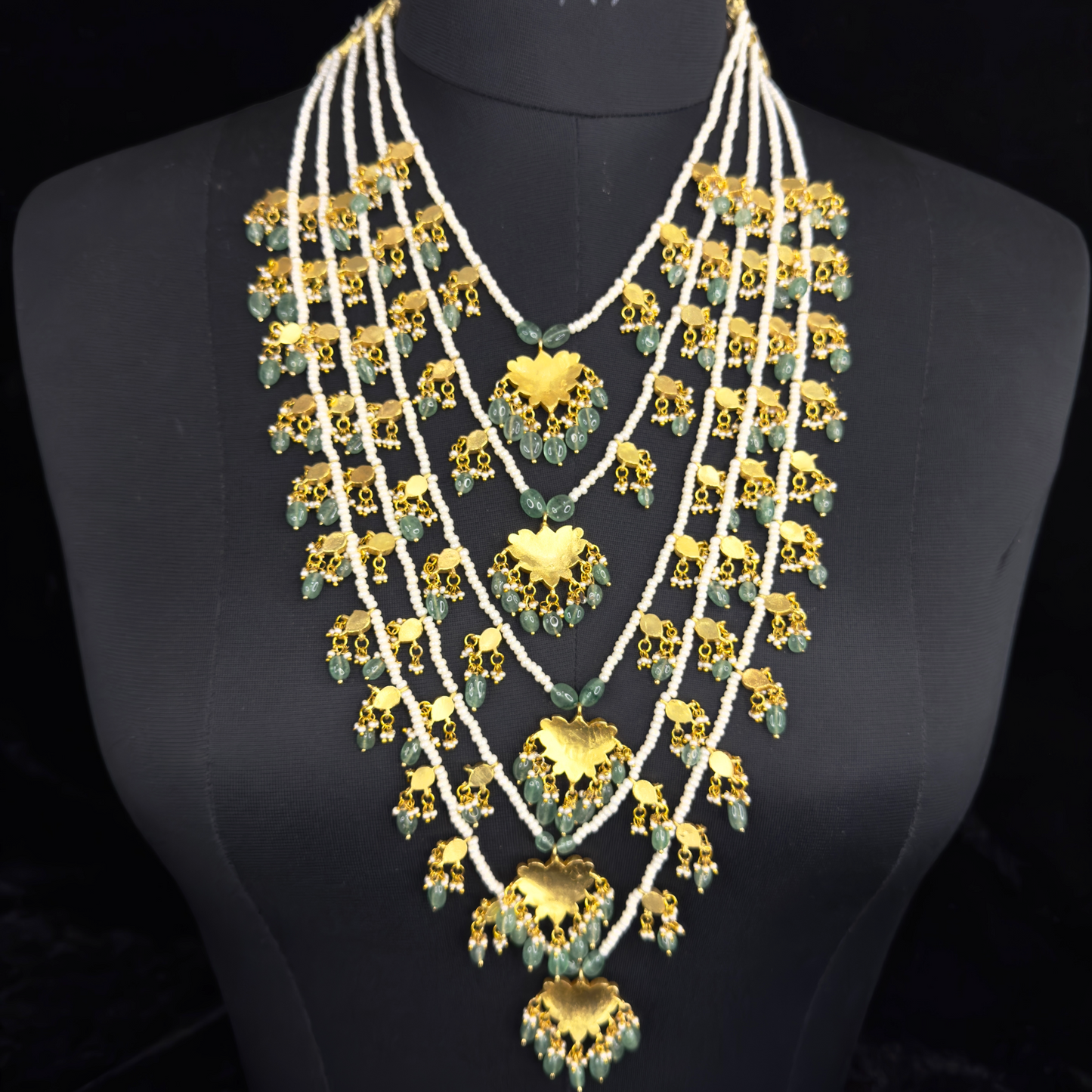 Opulent Lotus Design Jadau Kundan Five-Layer Necklace