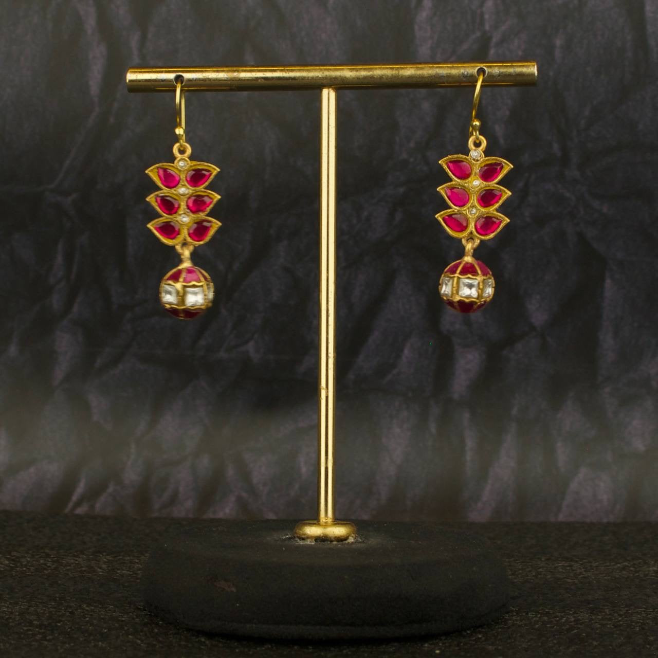 Unique Jadau Kundan Hanging Earrings With Kundan Ball As Droplet