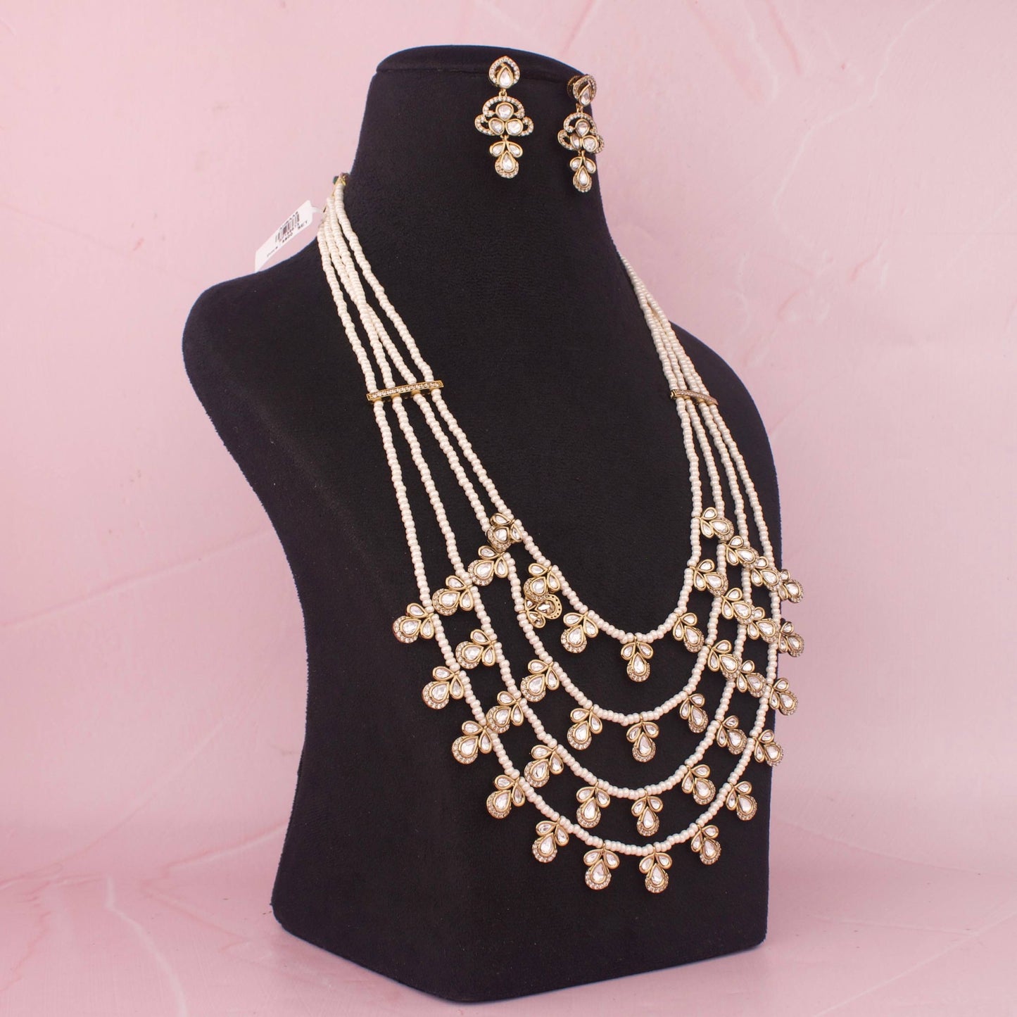 Bridal Polki Step By Step Polki Pearl Mala With Earrings