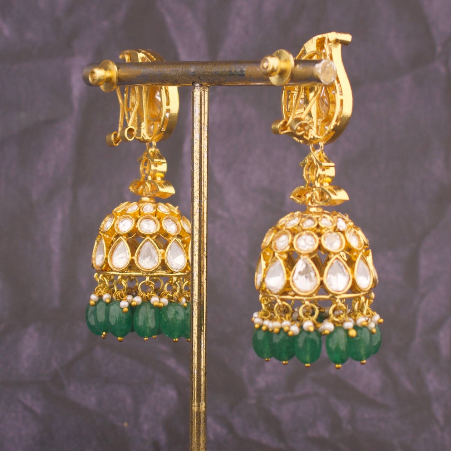 Moissanite Jhumki Earrings With Emerald Hangings