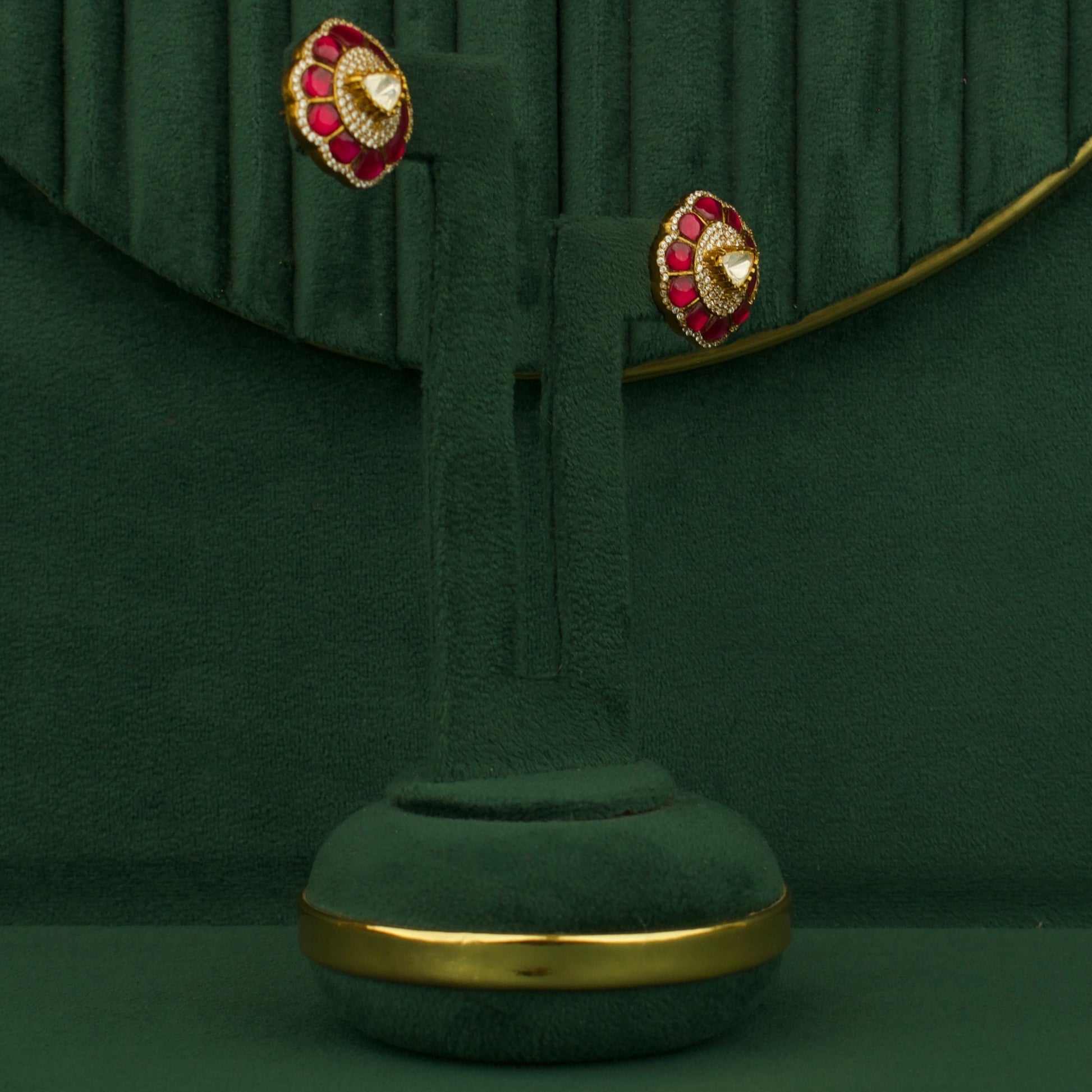 Triangle Flower Design Kundan Polki Stud Earrings