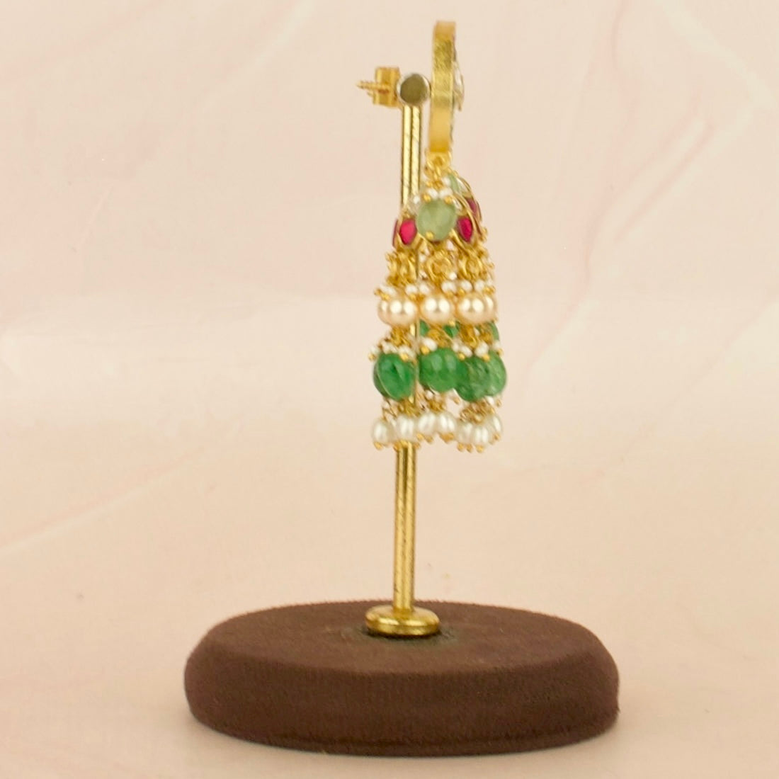 Festive Floral Design Studded Jadau Kundan Jhumki with Beads Hanging