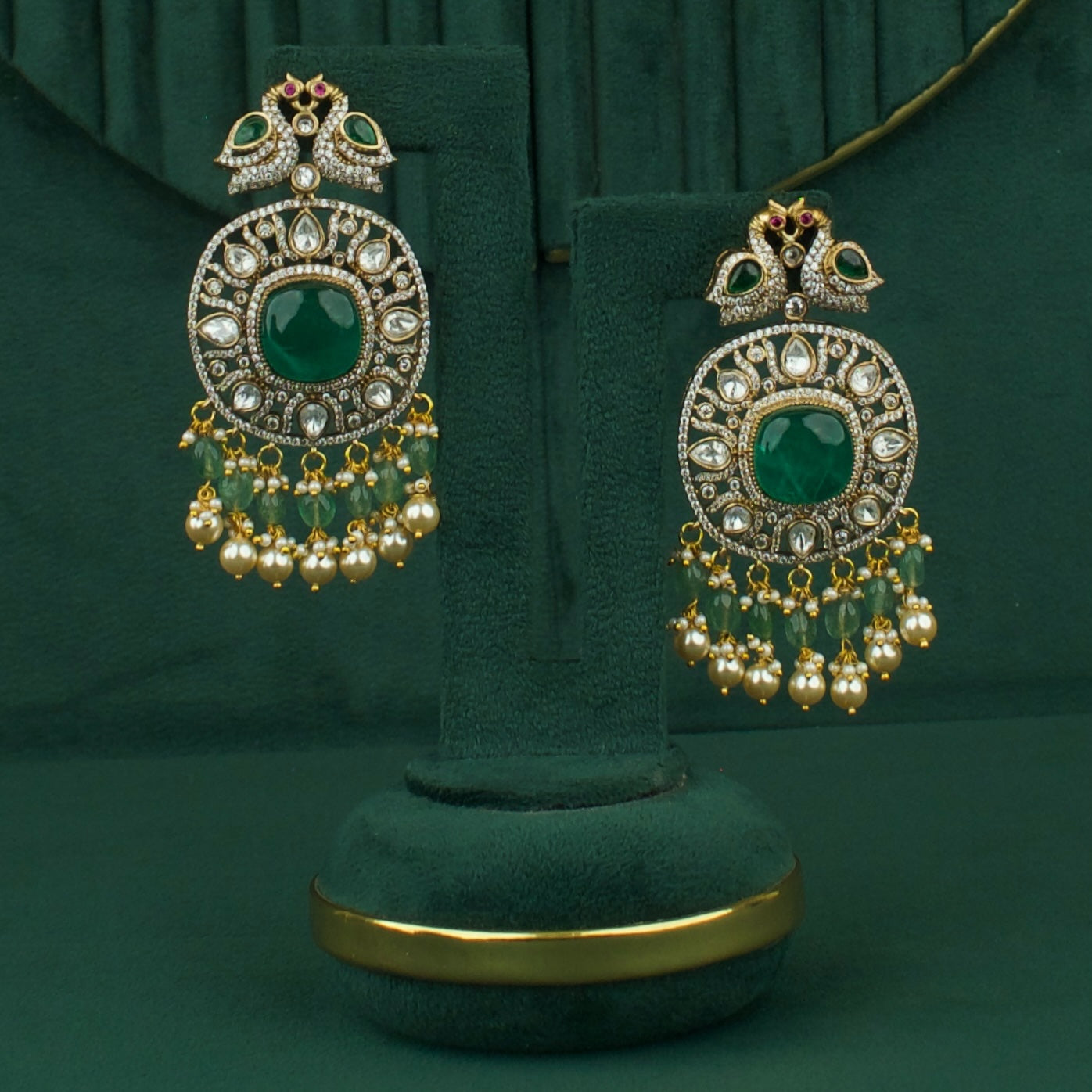 Grand Fusion Kundan & Polki Victorian Mehandi Necklace With Matching Earrings
