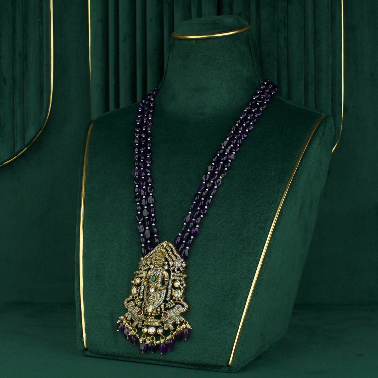 Lord Balaji Victorian Beads Mala in royal amethyst colour - DULHAN JEWELS