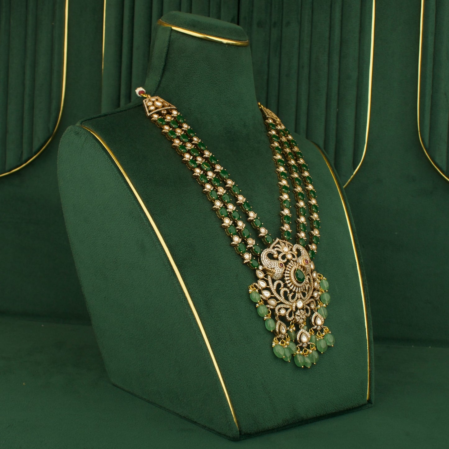 Regal Victorian Long Beads Haram Necklace With Matching Earrings