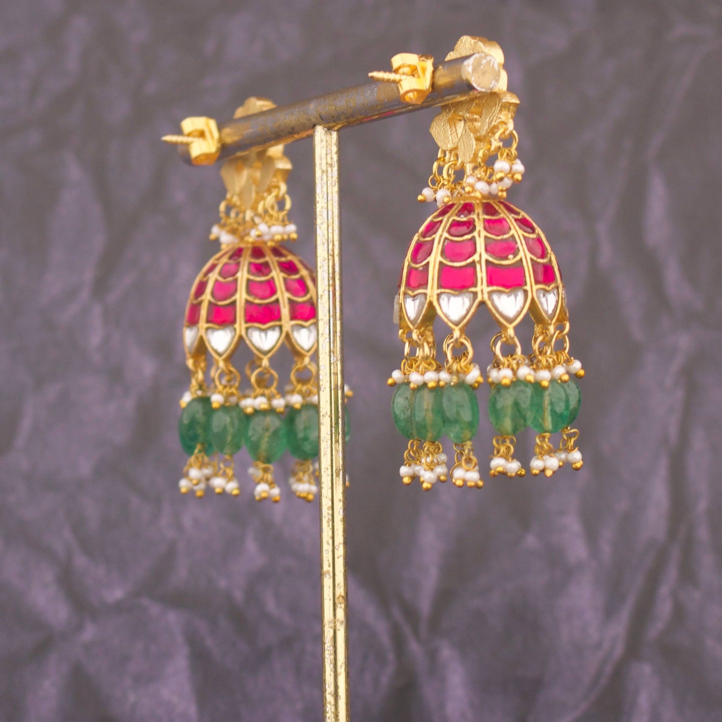 Gold Style Jadau Kundan Jhumka Earrings
