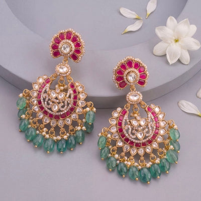 Opulent Victorian Chandbali Earrings With Strawberry Beads - Handcrafted Indian Bridal Jewelry by Dulhan Jewels