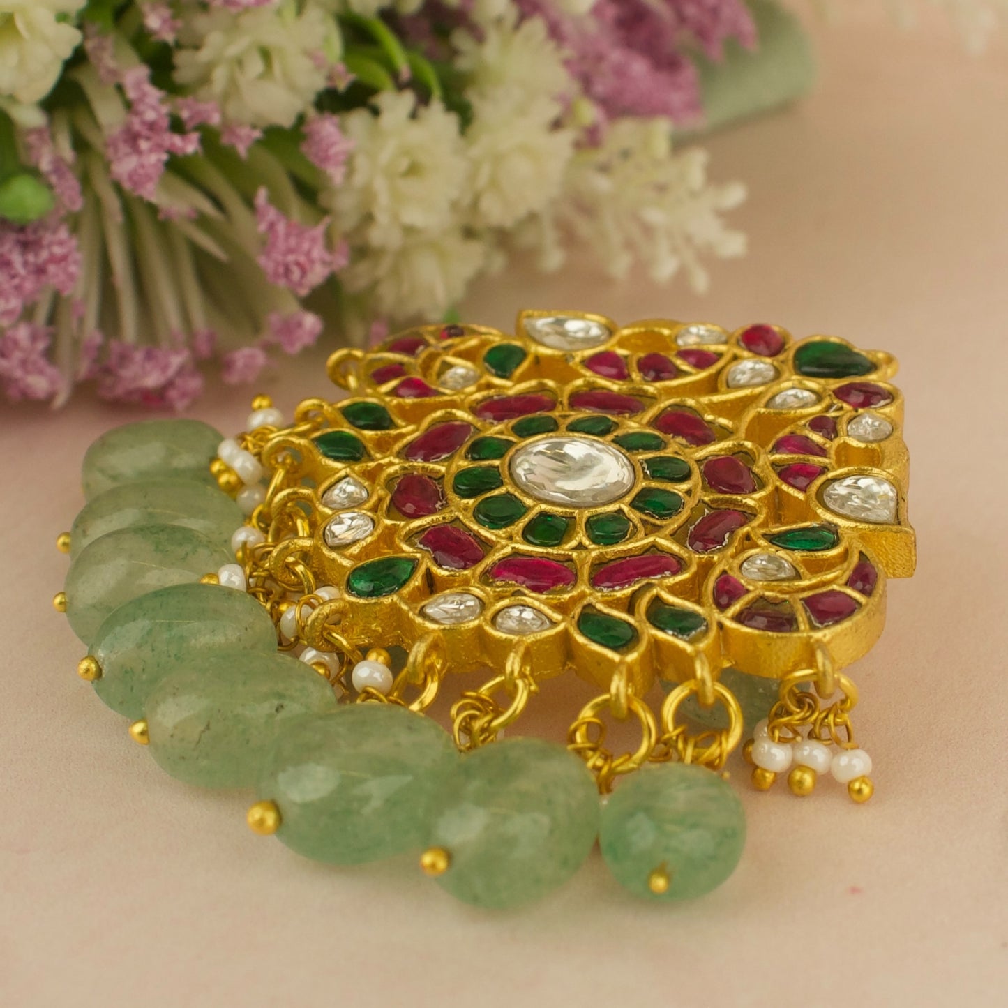 Grand floral Design Jadau Kundan Locket with Beads