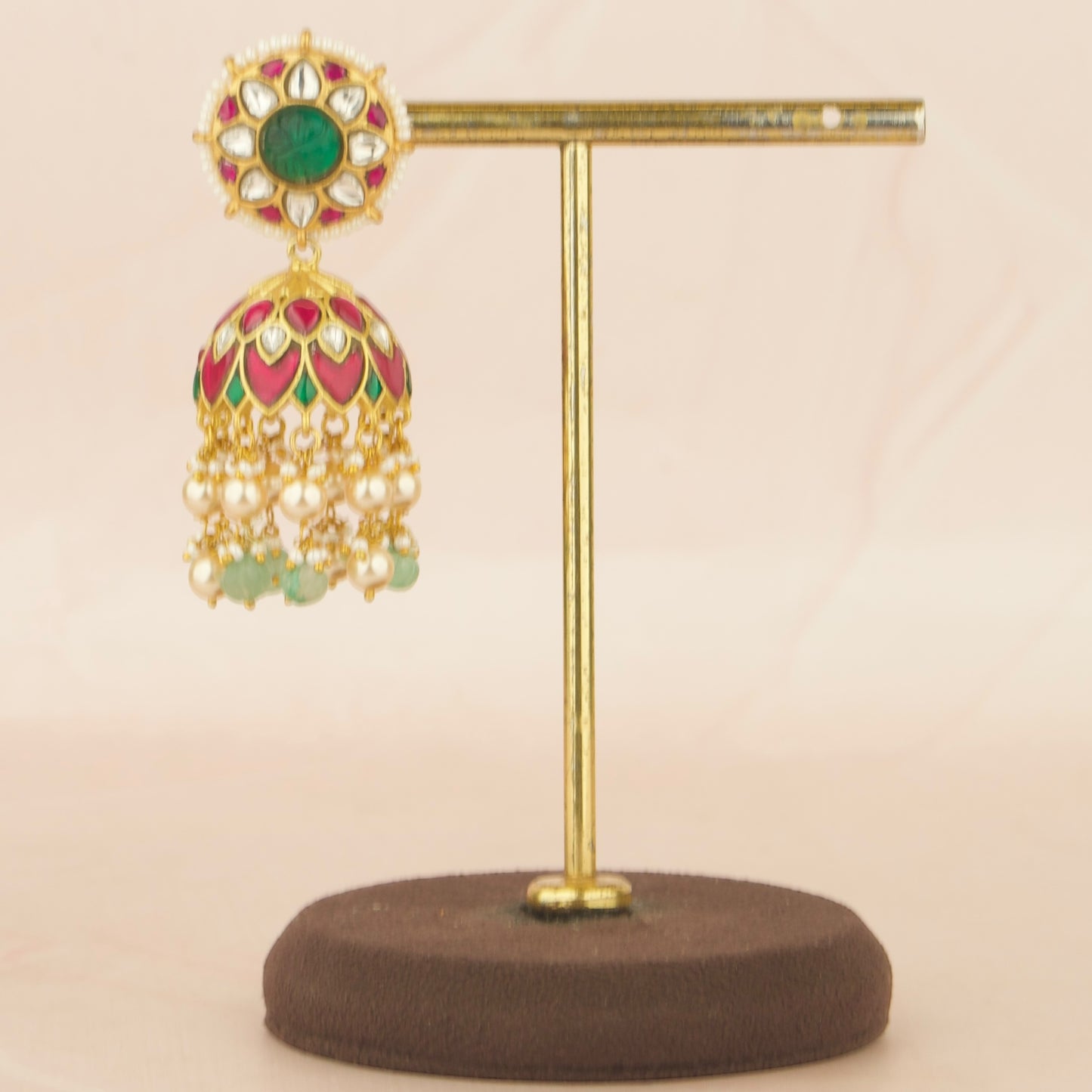 Bridal Floral Design Jadau Kundan Jhumki with Pearl and Beads Hanging