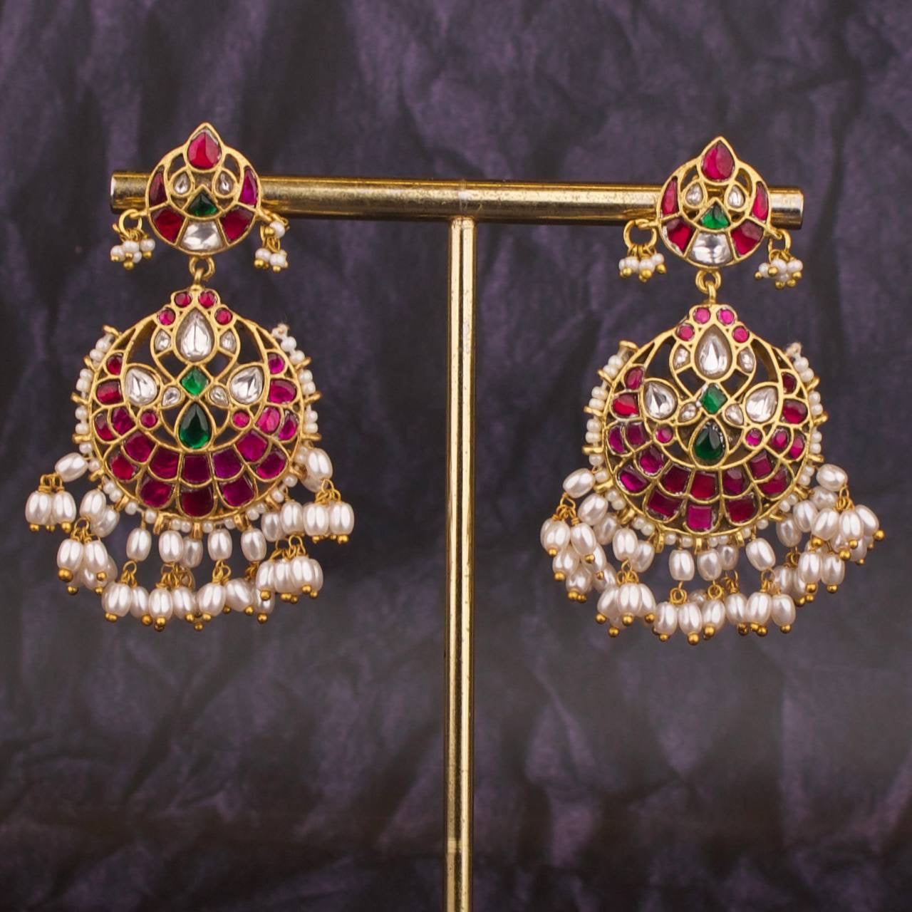 Unique Jadau Kundan Hangings Style Chandbali Earrings