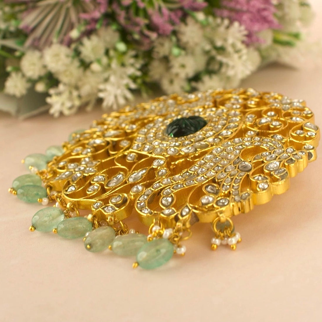 Bridal Gold Style Floral Design Jadau Kundan Locket