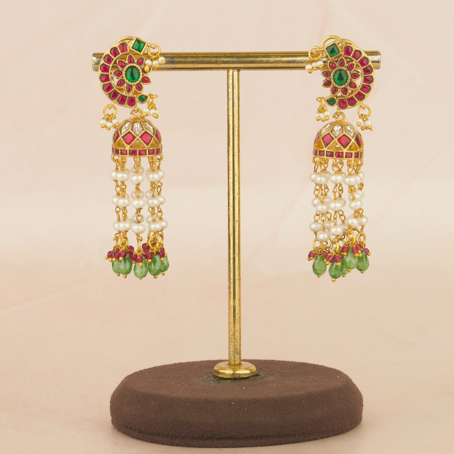 Lavish Floral Design Jadau Kundan Jhumki with White Beads Hanging
