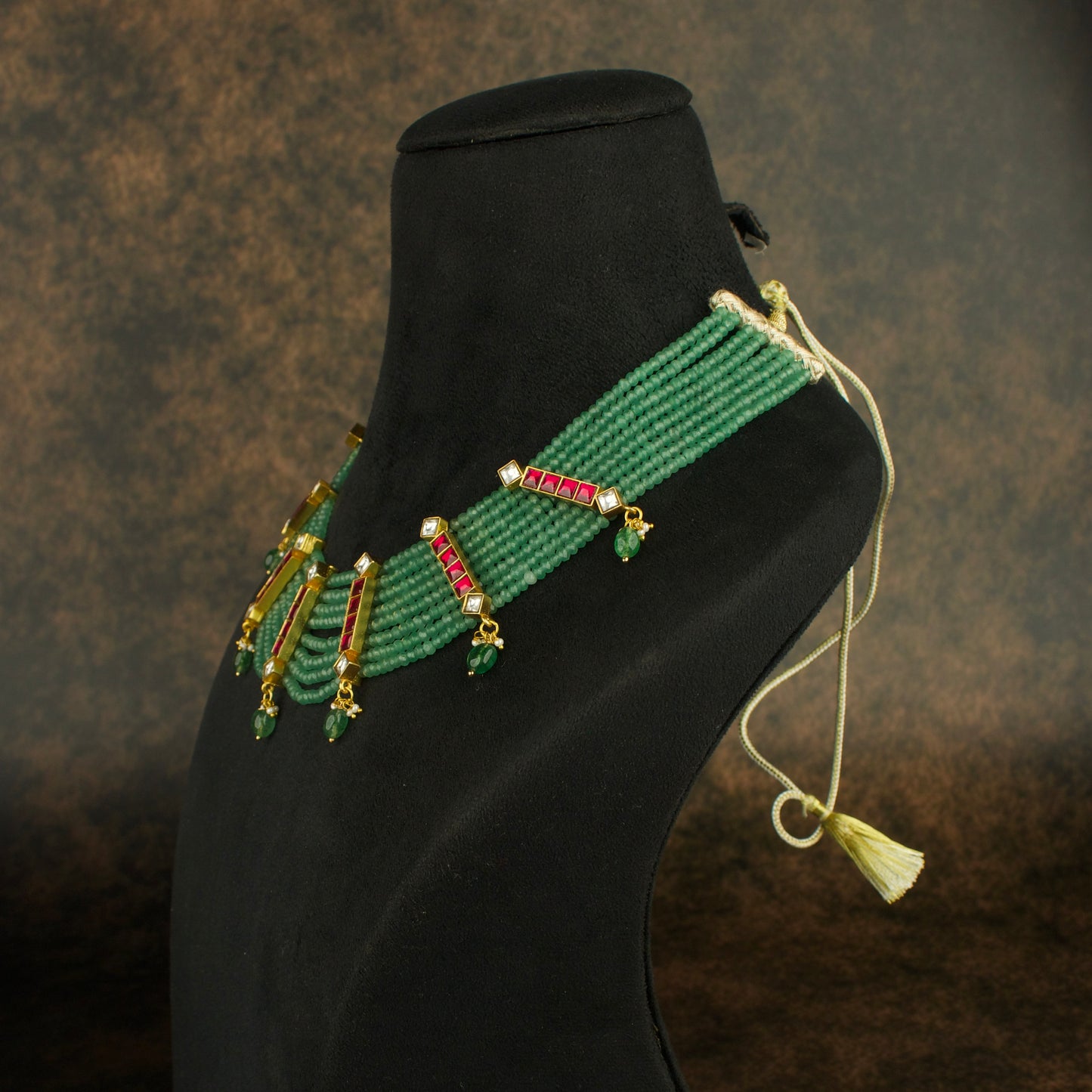 Emerald Enchantment Jadau Kundan Beads Necklace Set