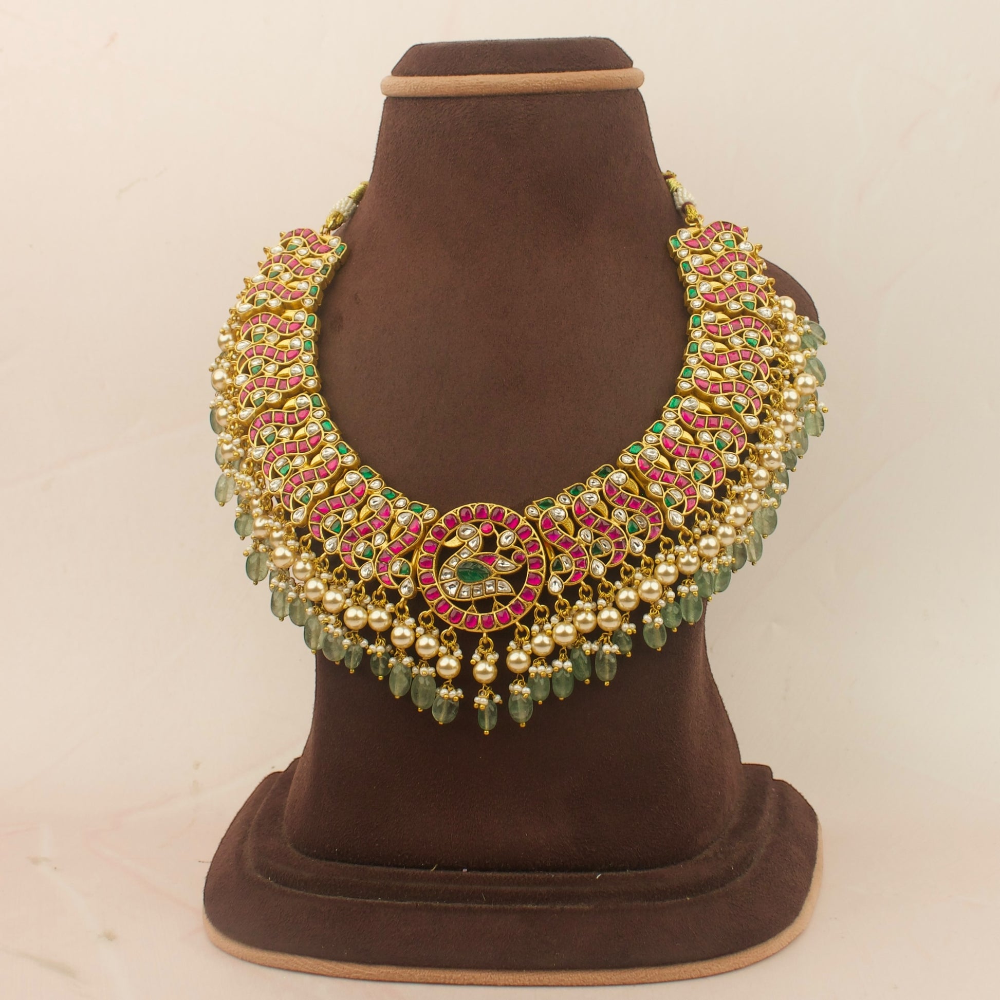 Bridal Jadau Kundan Necklace With Pearl & Bead Hanging