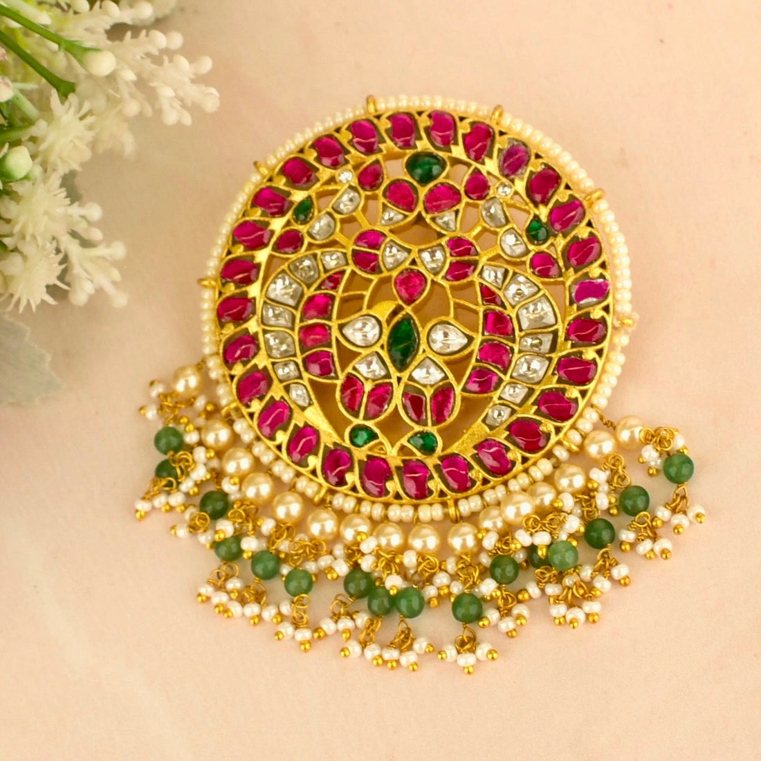 Unique Opulent Design Jadau Kundan Locket with Surrounding beads