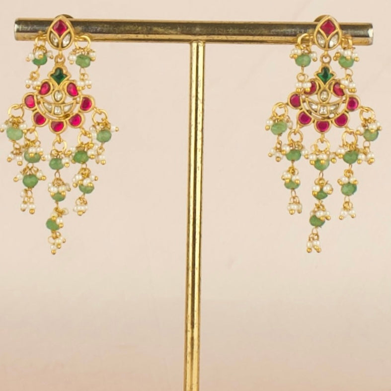 Stunning Design Jadau Kundan Chand Bali with Guttapusalu Hanging