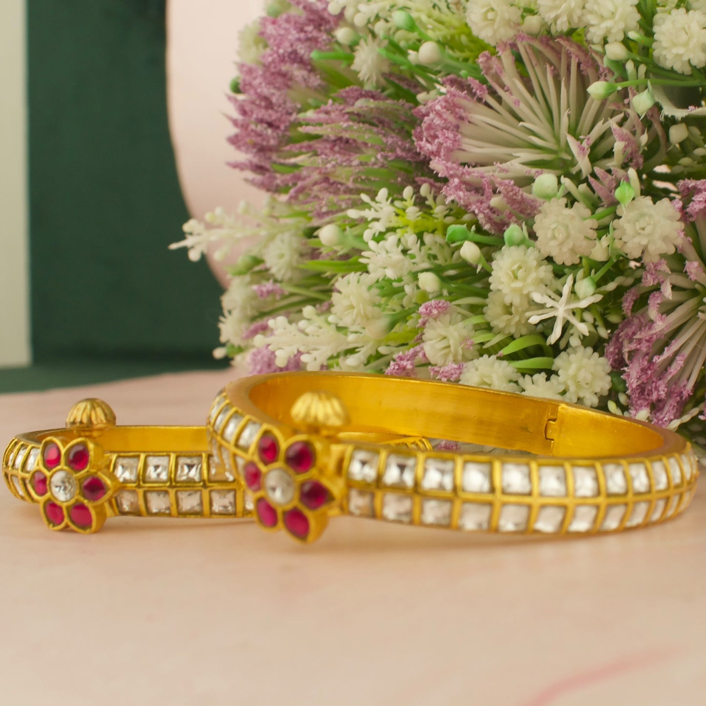 Traditional Floral design Bangles in Gold Style