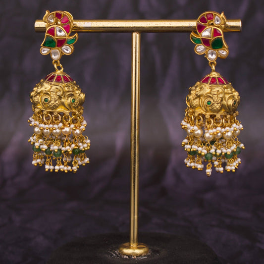 Peacock Studded Premium Antique Jadau Kundan Earrings – Regal Heritage Style