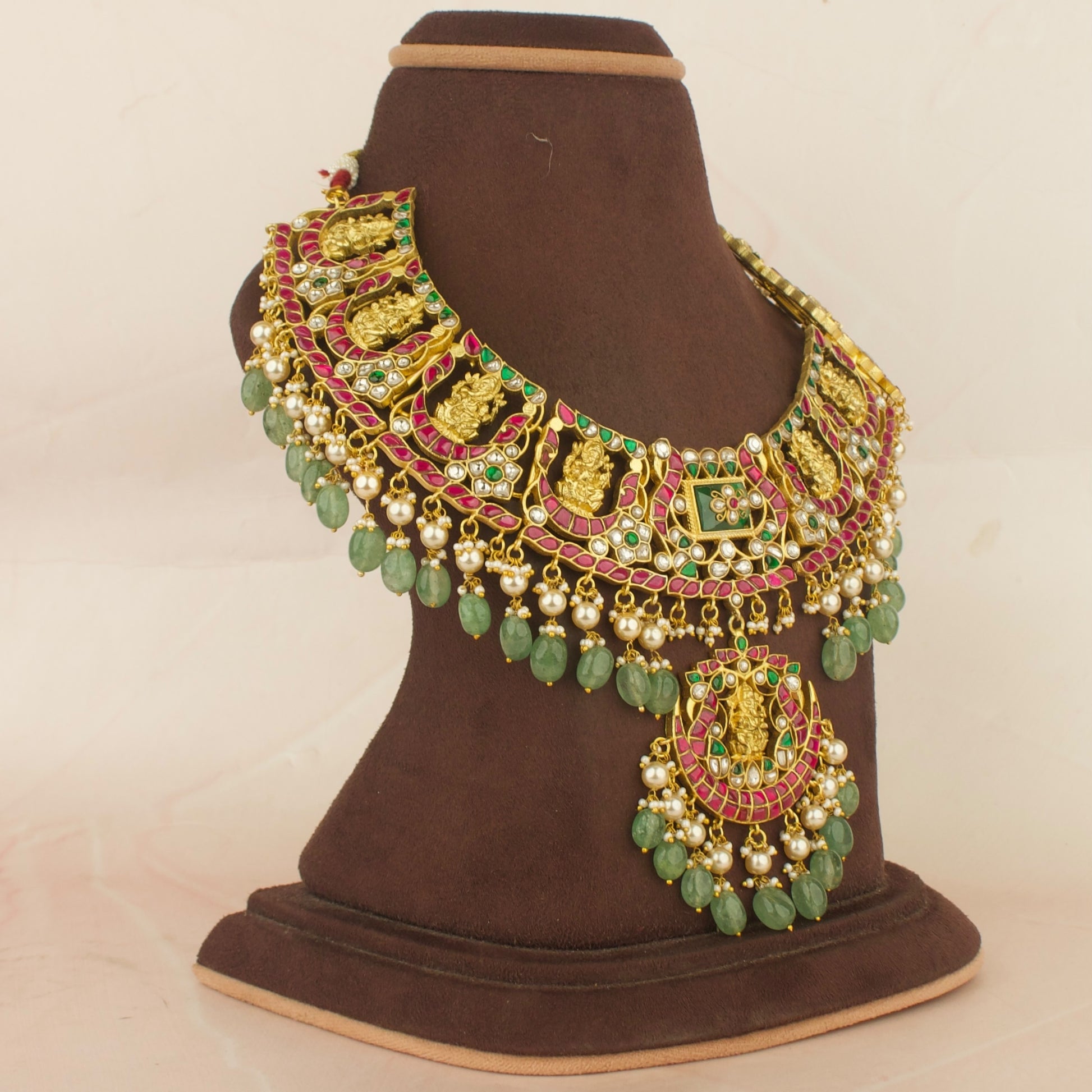 Grand Chandbali Ganesh Design Lockets Jadau Kundan Short Necklace