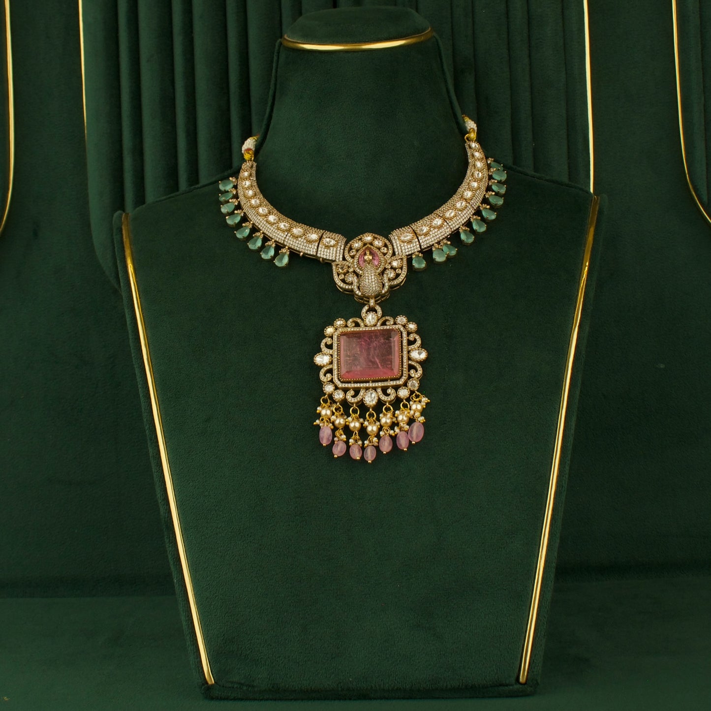 Bridal Captivating Design Fusion Kundan & Polki Victorian Necklace with Matching Earrings