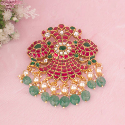Traditional Jadau Kundan Locket With Emerald Beads