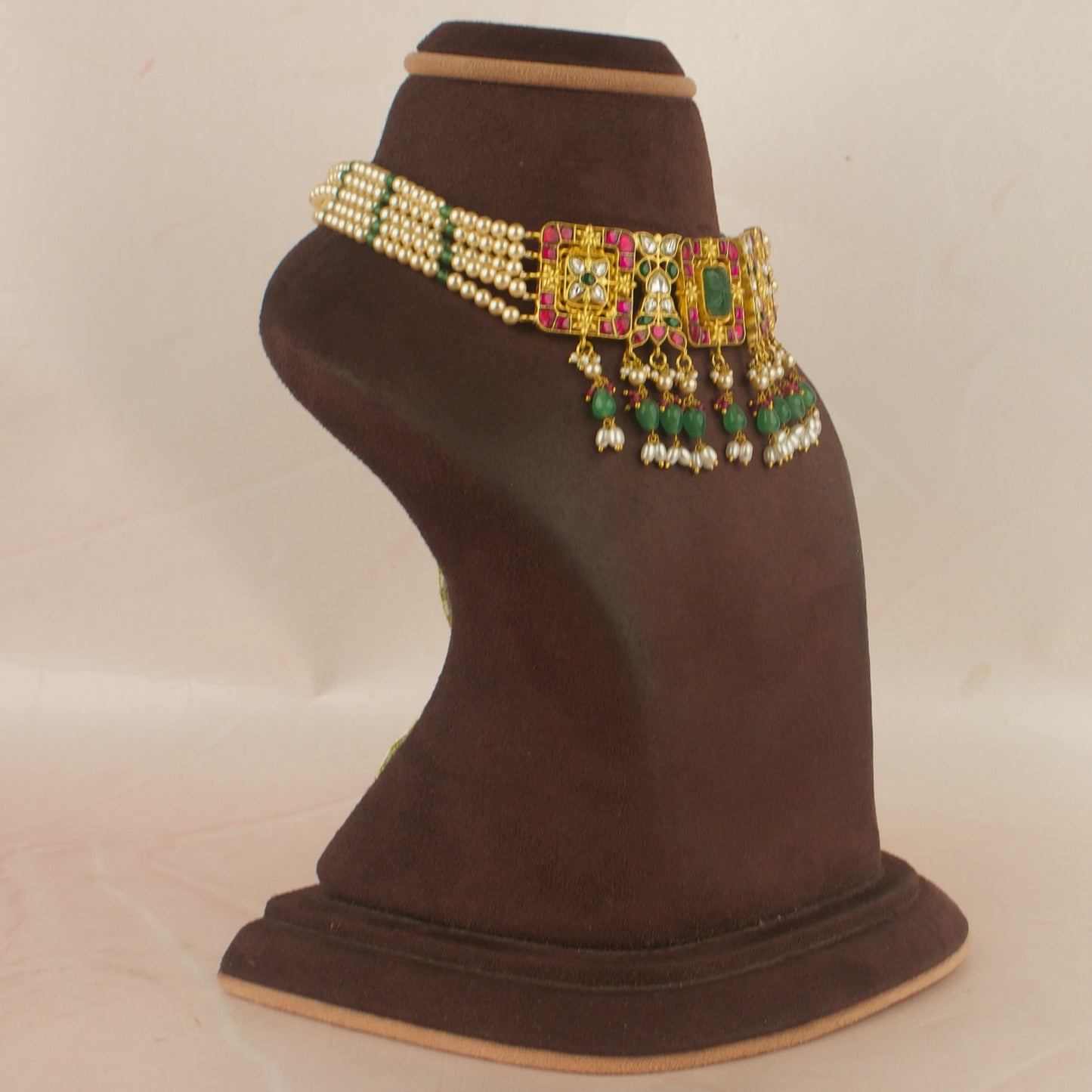 Unique Jadau Kundan Beads Choker with Green Beads