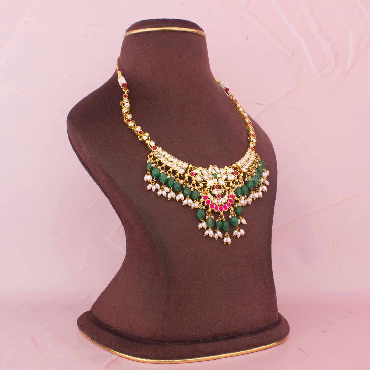Elegant Jadau Kundan Necklace Set With Pearl Drops