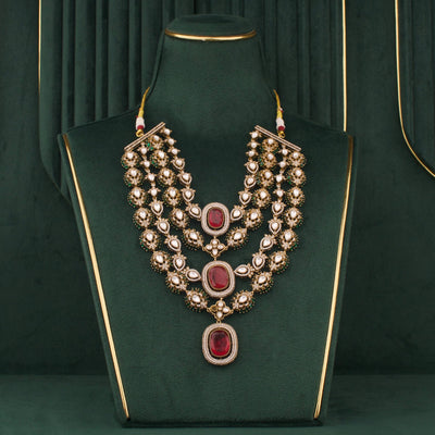 Designer Multilayered Victorian Polki Necklace With Ruby Stones