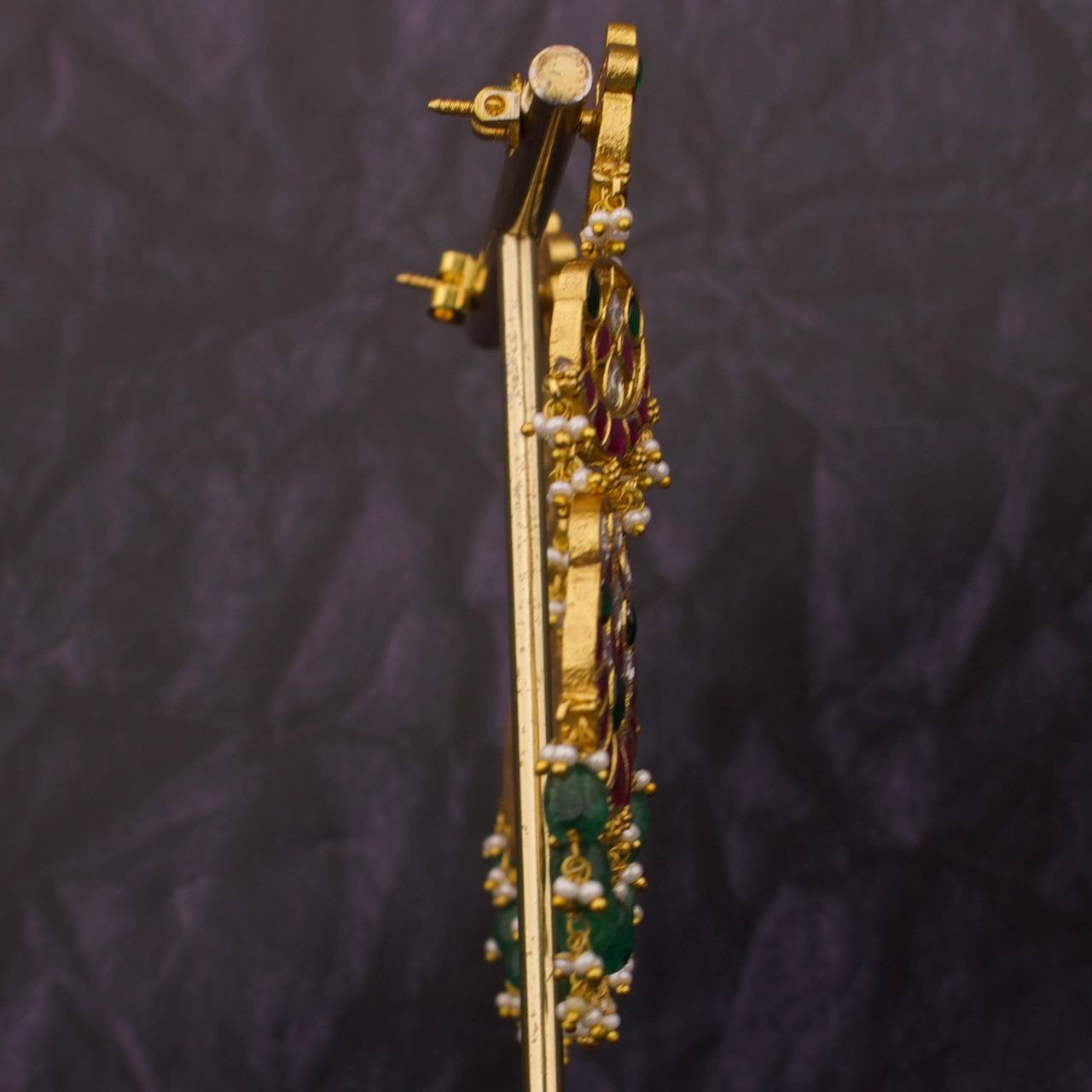 Bridal Jadau Kundan Hanging Earrings With Beads Hangings