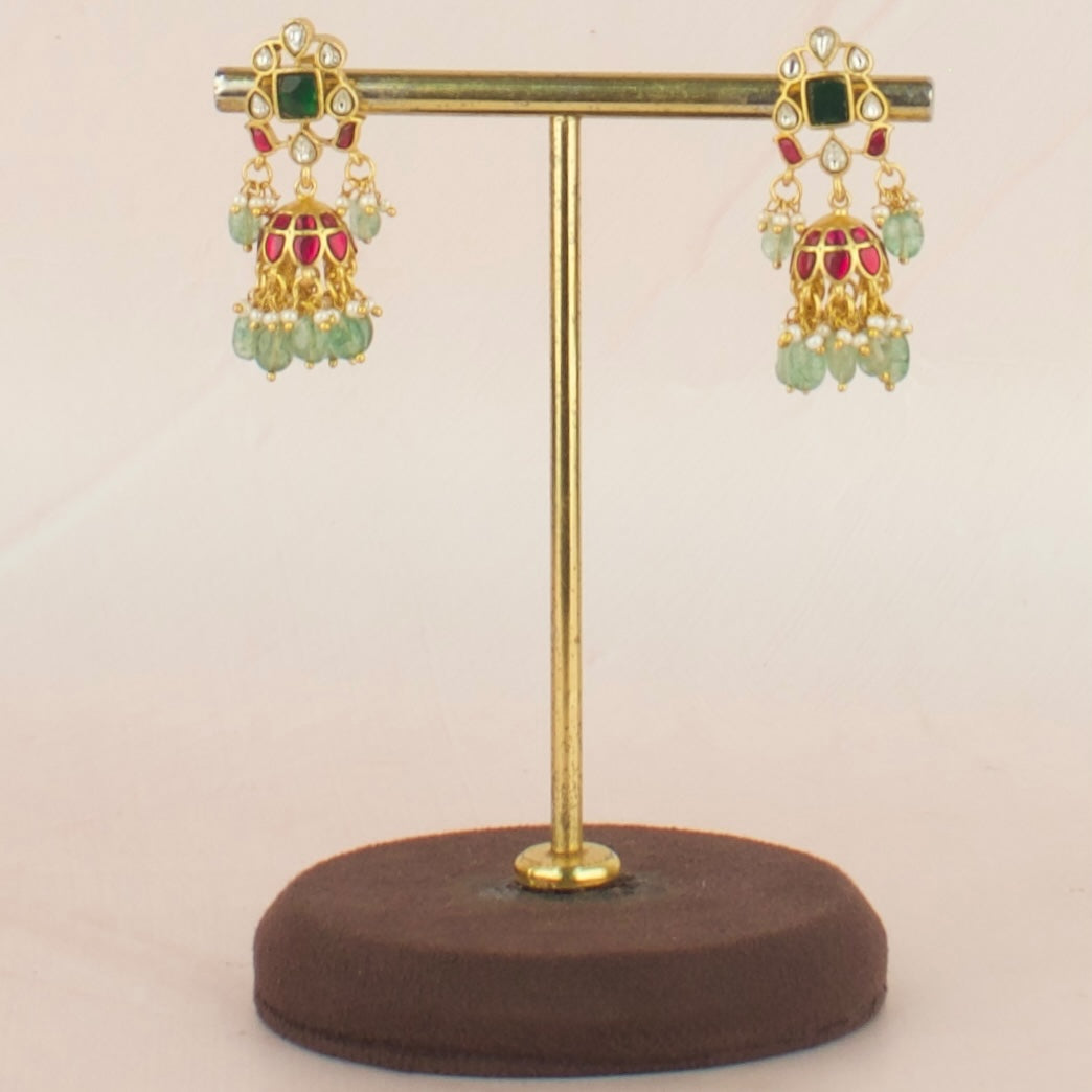 Deluxe Square Shape Studded Design Jadau Kundan Jhumki
