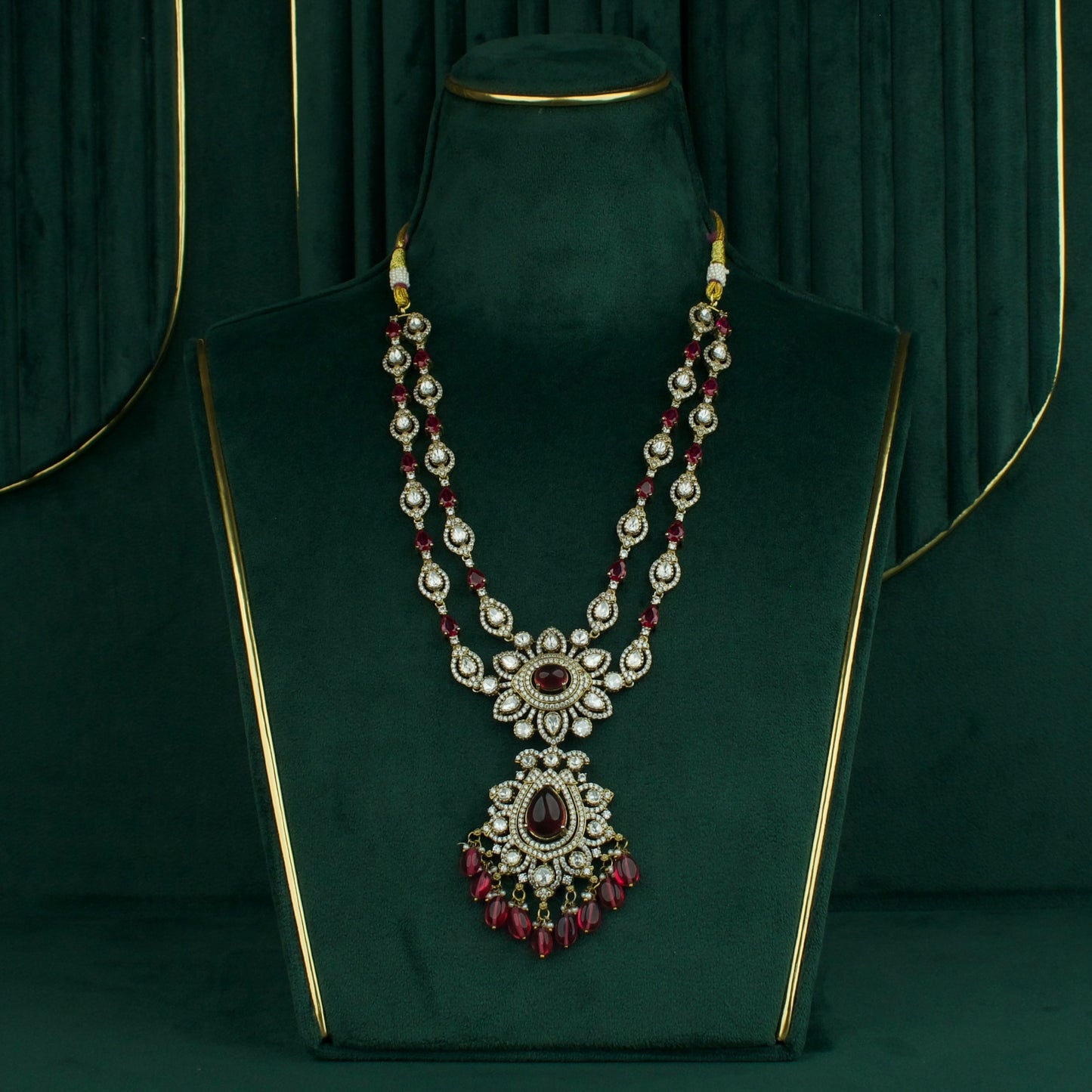 Traditional Two-Line Victorian Necklace Set with Earrings