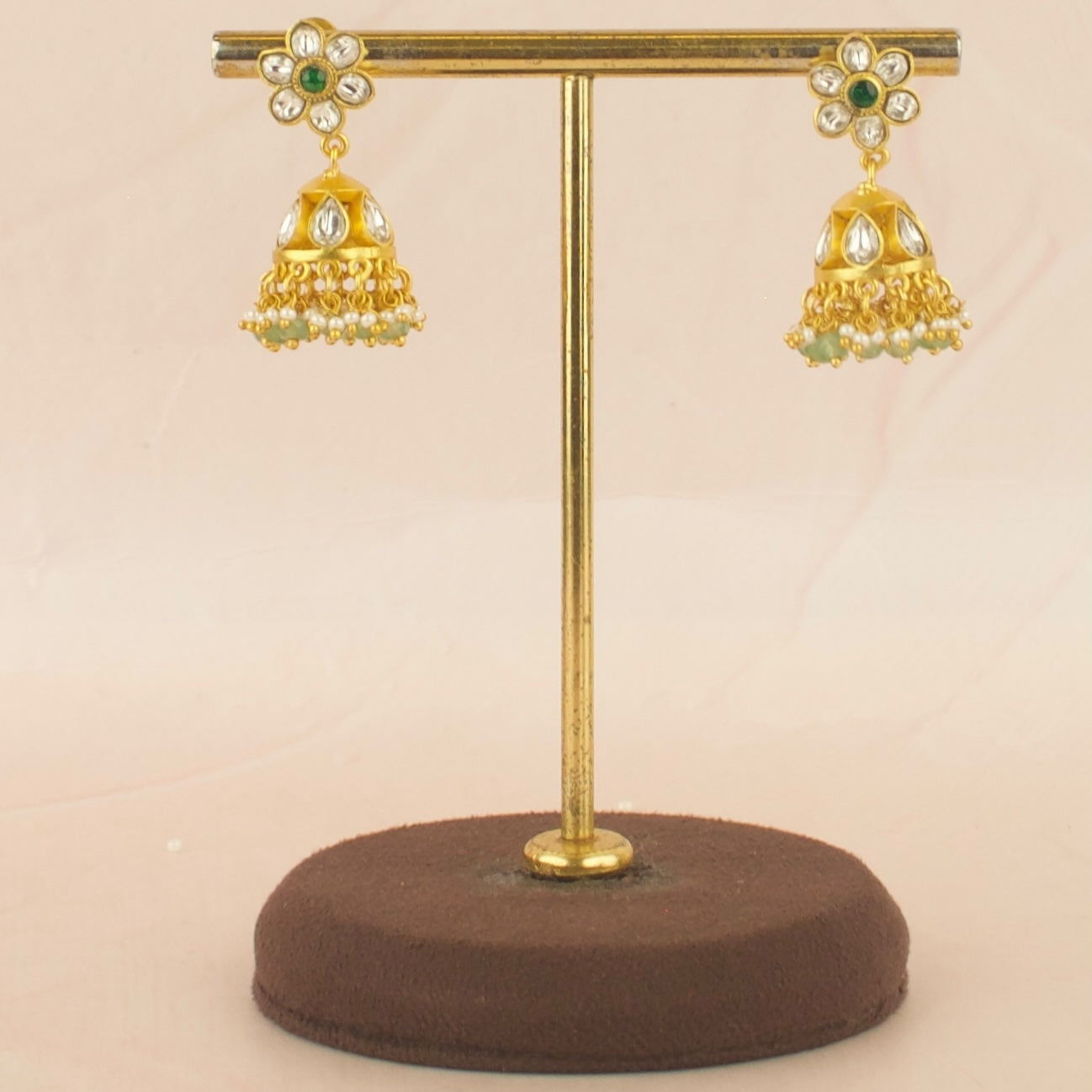 Floral Design Studded Jadau Kundan in Gold Style Jhumki
