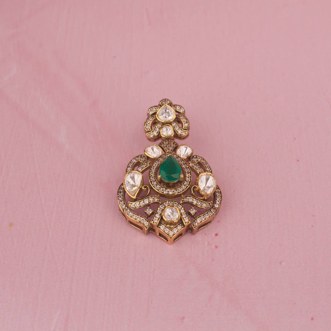 Pure 925 Silver Double Step Moissanite Polki Necklace With Matching Earrings