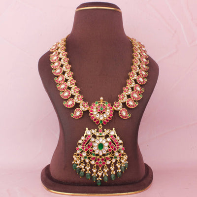 Heritage Jadau Kundan Mango Haram With Floral Pendant Design