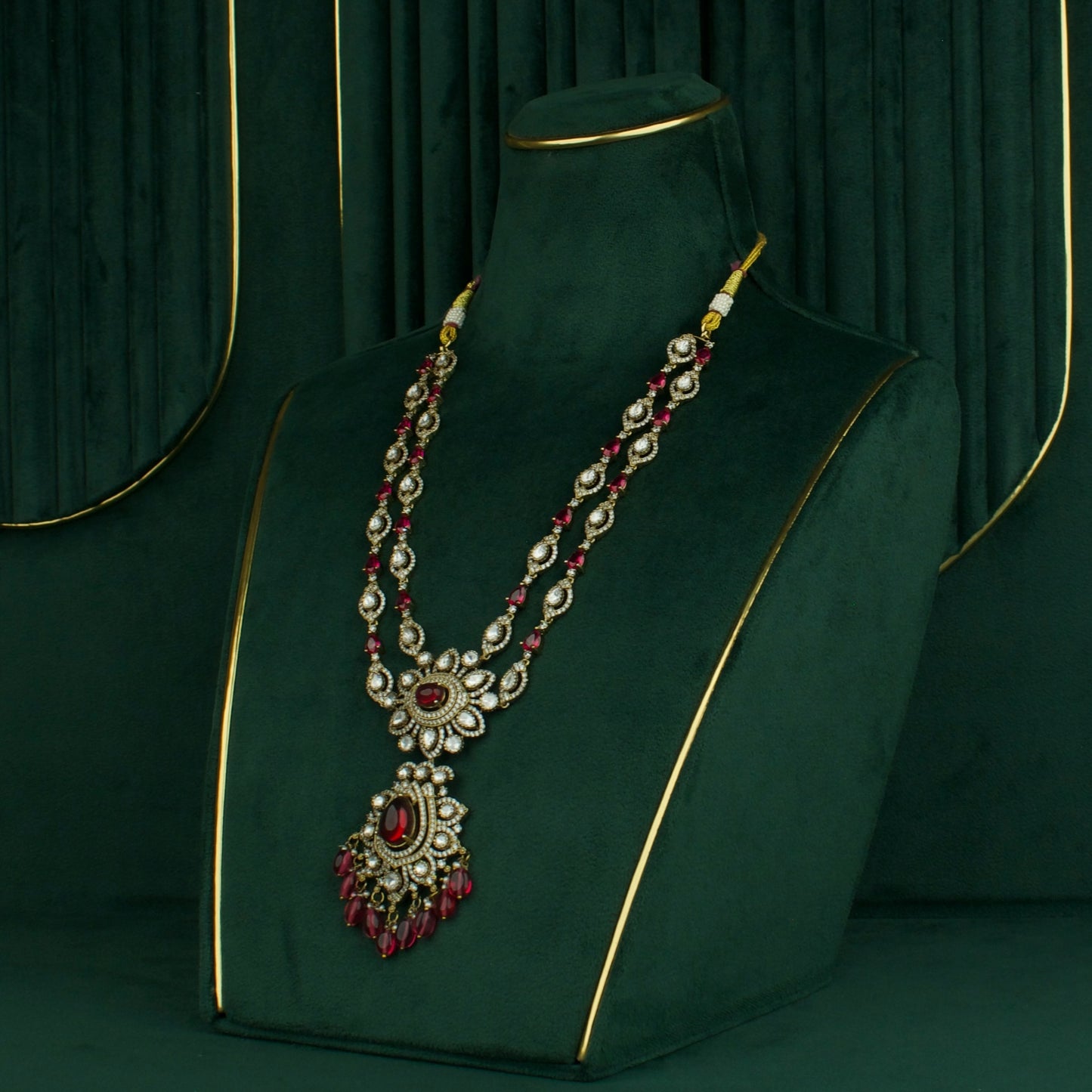 Traditional Two-Line Victorian Necklace Set with Earrings