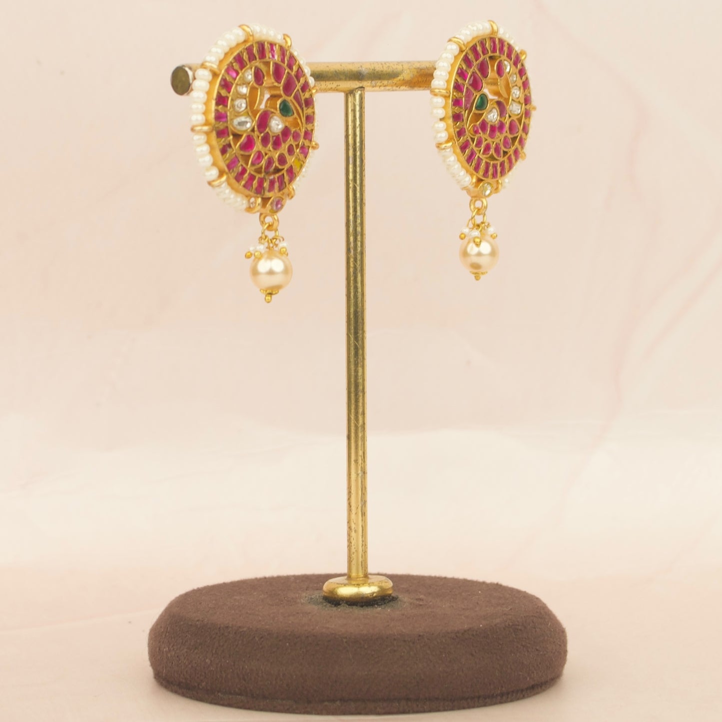 Round Peacock Design Jadau Kundan Stud Earrings