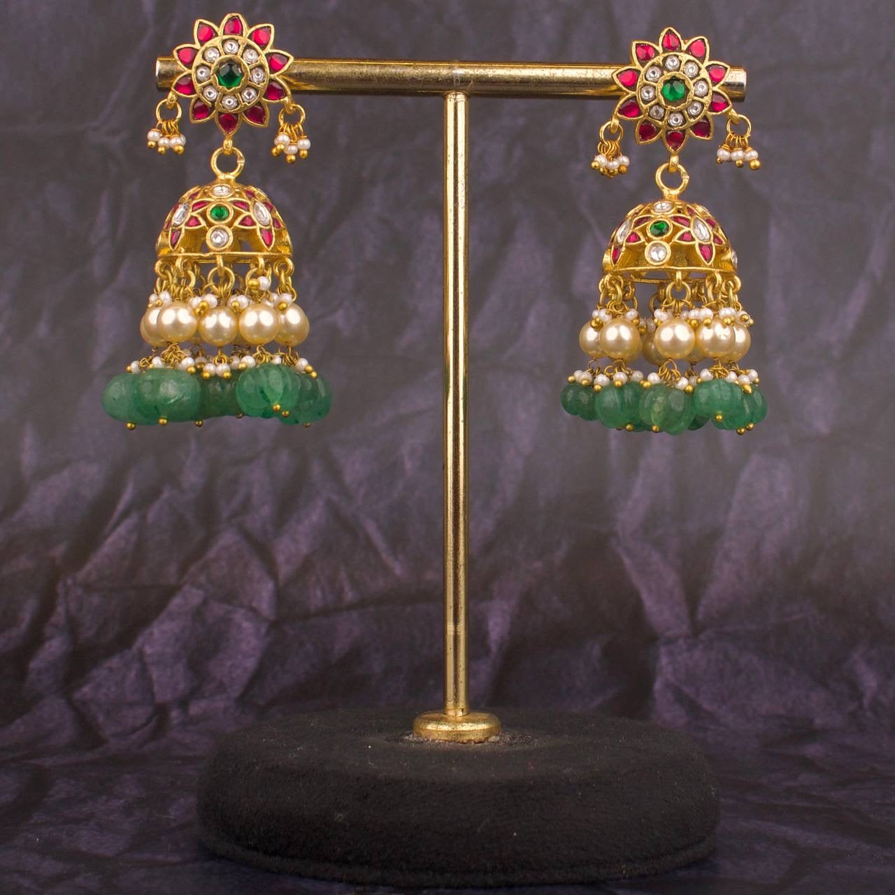 Unique Floral Studded Jadau Kundan Jhumki Earrings