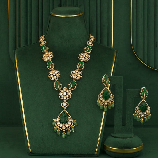 Graceful Floral Design Victorian Finishing Long Necklace With Earrings