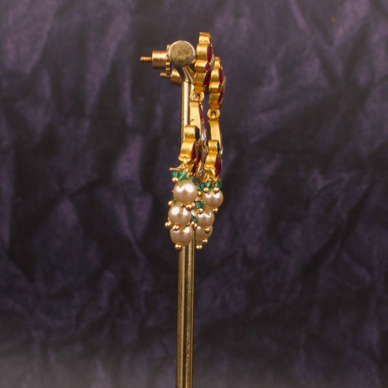 Gold Inspsired Jadau Kundan Chandbali Earrings With Swarovski Pearl Hanging