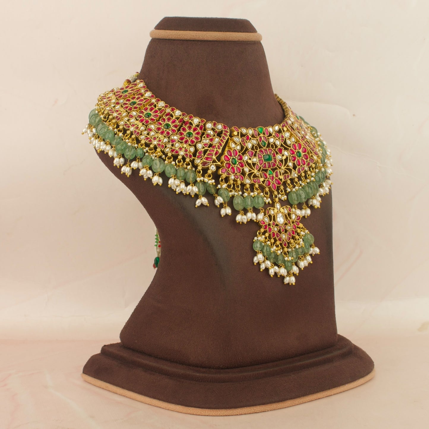 Royal Jadau Kundan Necklace With Guttapusalu Hangings
