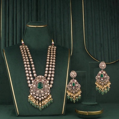 Traditional Victorian Bridal Necklace Set With Emerald Drops