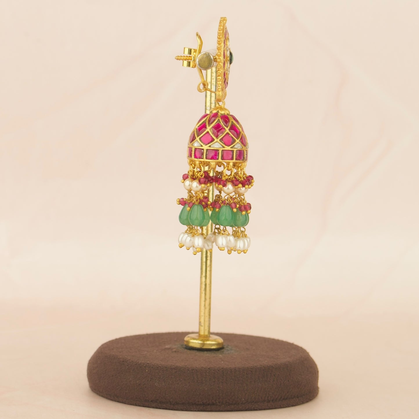 Dazzling Floral Design Jadau Kundan Jhumki with Guttapusalu