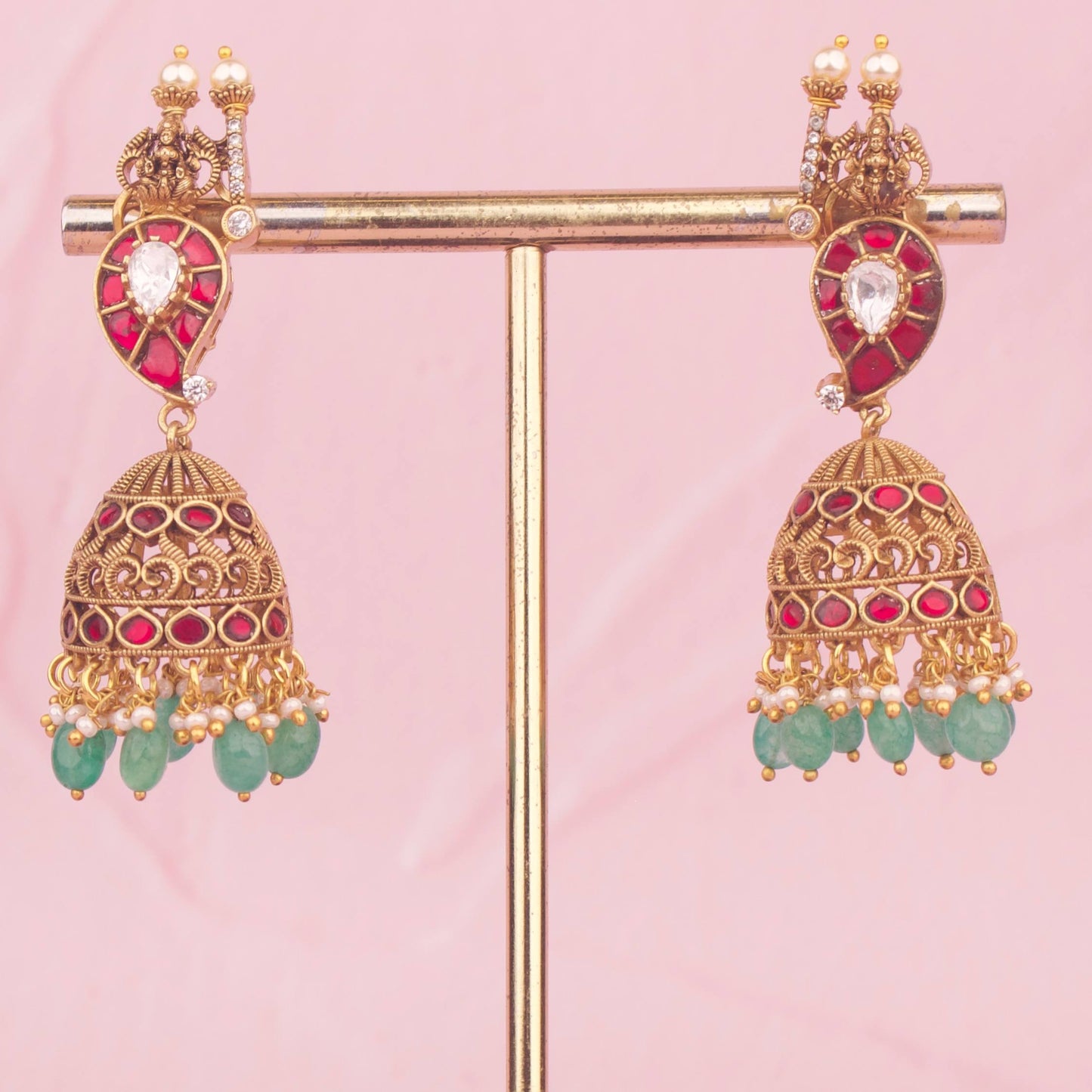 Antique Gold Jadau Kundan Mango Necklace With Matching Jhumki