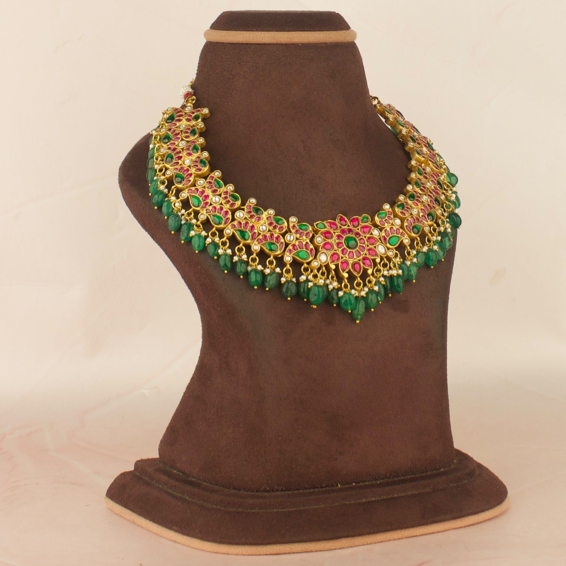 Impressive Floral Mango Design Jadau Kundan Short Necklace