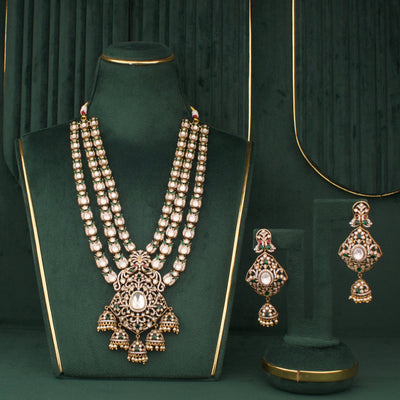 Elegant Victorian Polki Necklace Set With Jhumki Drops