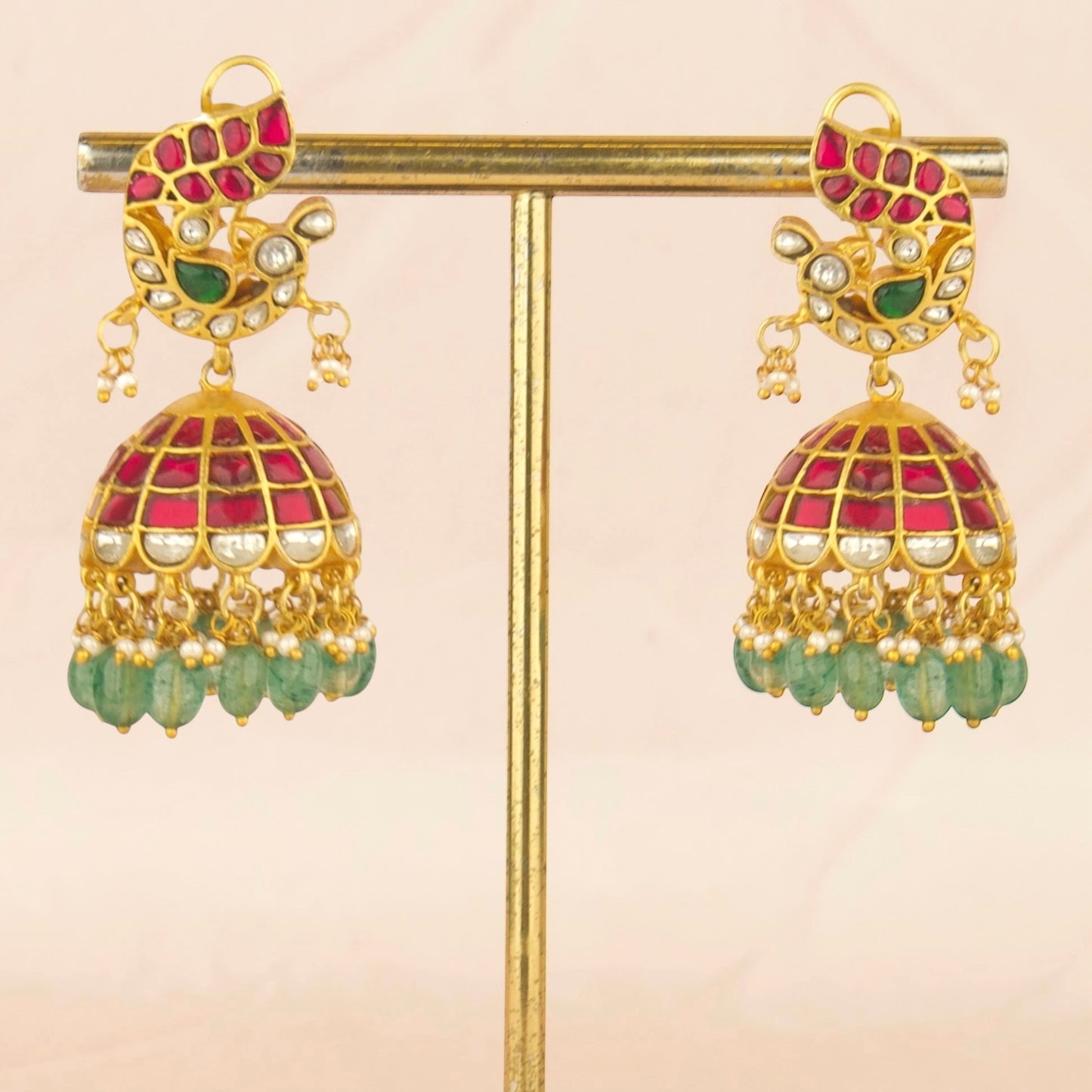 Beauteous Peacock Design Studded Jadau Kundan Jhumki